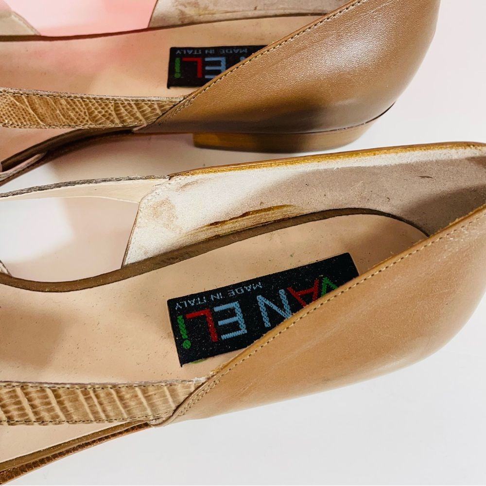 Vaneli Italian Vero Cuoio Leather Vintage Tan Flats/Small Heel Size 8 - Picture 7 of 11